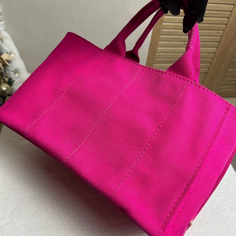 Prada 玫紅色帆布沙灘包 手提包肩背包 大號-4