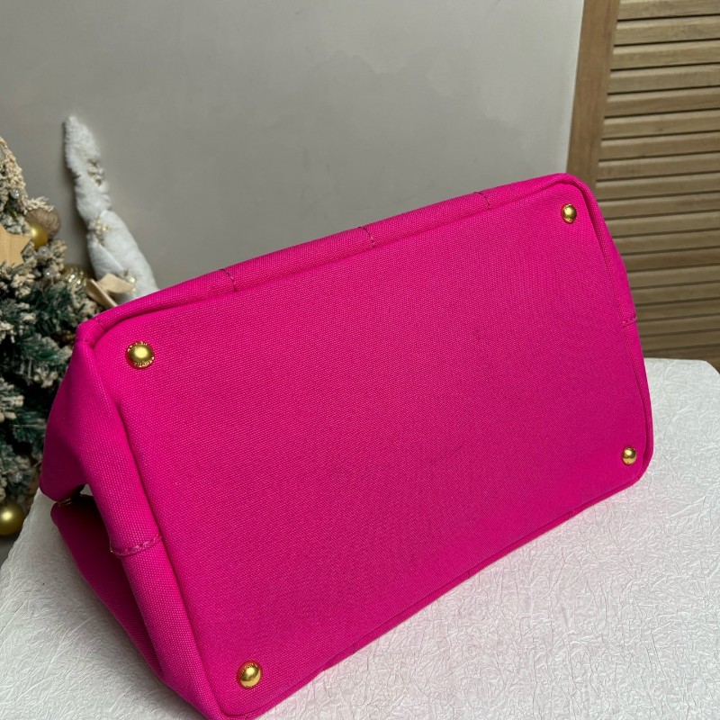 Prada 玫紅色帆布沙灘包 手提包肩背包 大號-5