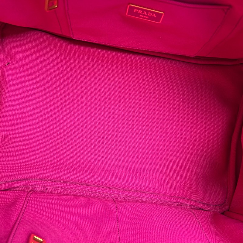 Prada 玫紅色帆布沙灘包 手提包肩背包 大號-6
