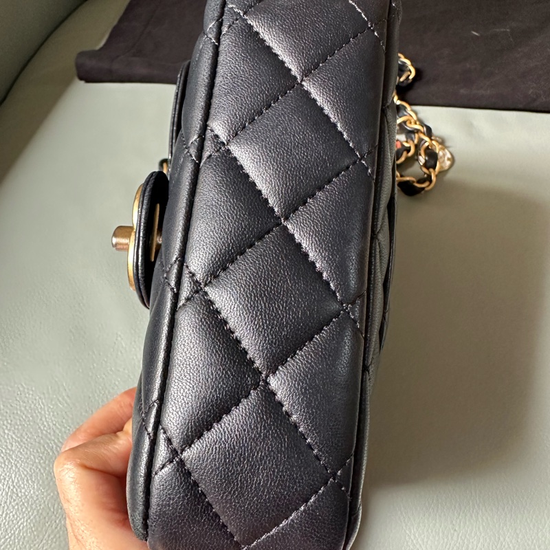 Chanel香奈兒方胖子羊皮黑金籌碼金幣鍊條包 晶片款 小號-5