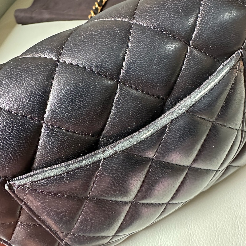 Chanel香奈兒方胖子羊皮黑金籌碼金幣鍊條包 晶片款 小號-16