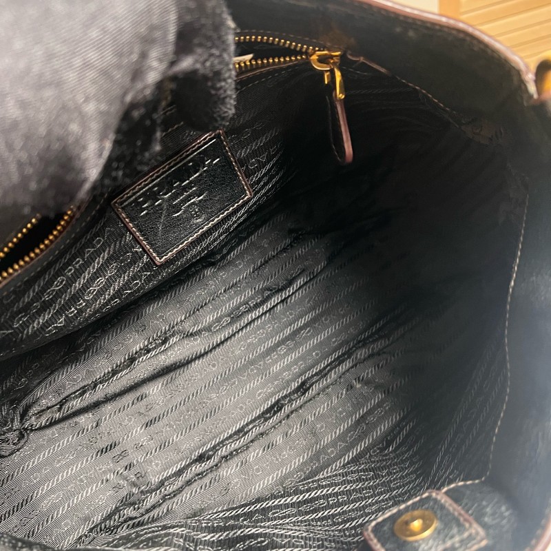 PRADA 黑色 絲絨印花 手提包肩背包-6