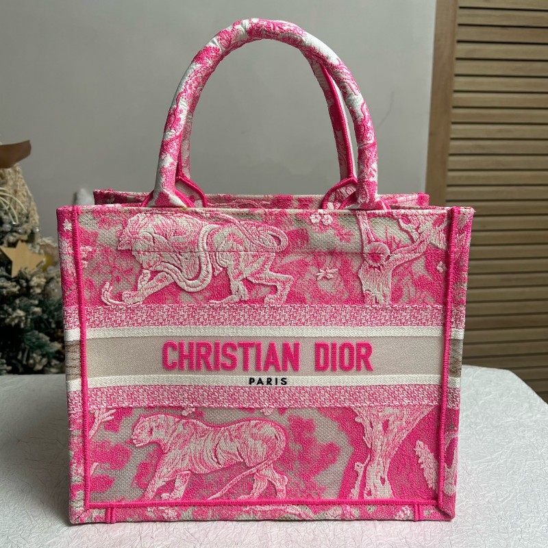 Dior 粉色book tote刺繡動物園托特包 小號-0