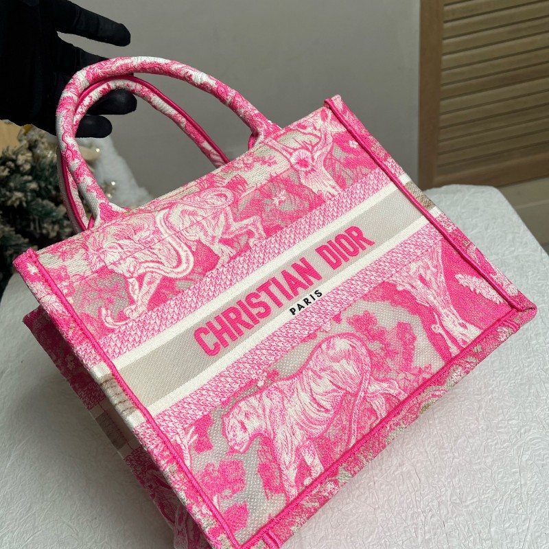 Dior 粉色book tote刺繡動物園托特包 小號-3
