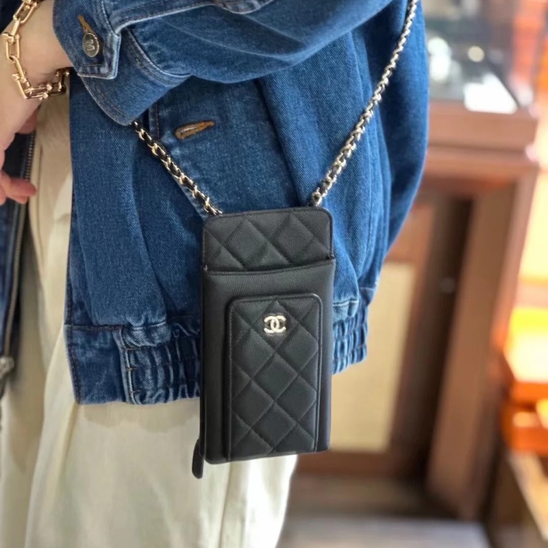 #全新全配 #超稀有釋出 香奈兒黑金荔枝皮斜挎手機包 #多功能超時尚-0