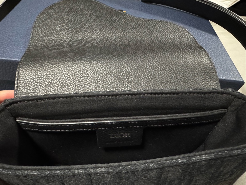 Saddle 迷你翻蓋郵差包 黑色 Dior Oblique 緹花和黑色粒面小牛皮-4