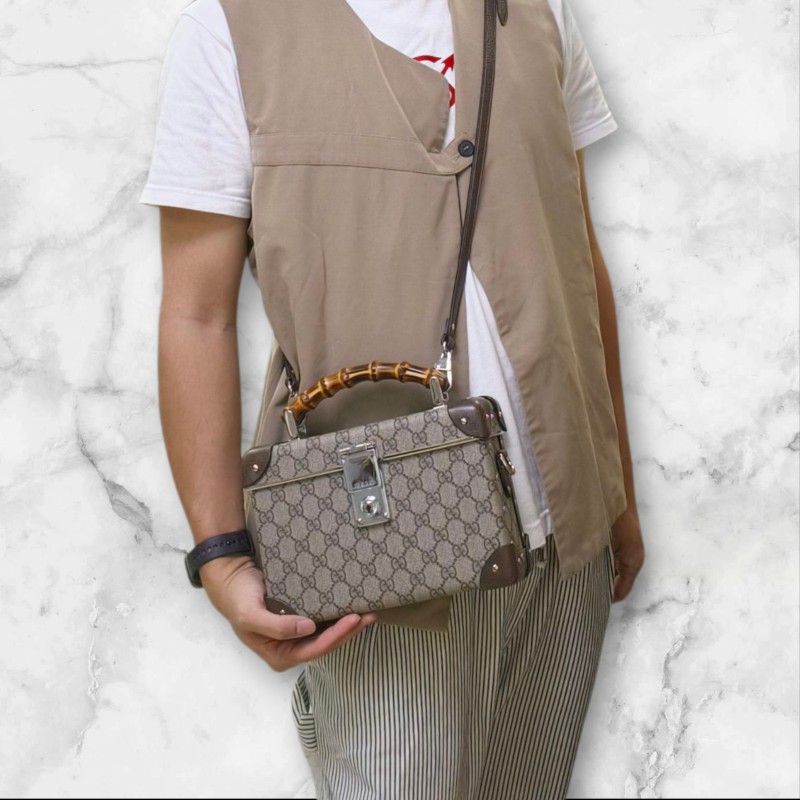 🔥年終狂降🔥【限時降價只到12/31（原58,800）】【9成新】㊣✨GUCCI✨（附防塵袋）古馳 Globe-Trotter 竹節 箱包 老花 硬殼 壓釦 肩背包 斜背包/雙G/二手包/保證正品🌳二手樹屋🌳-42