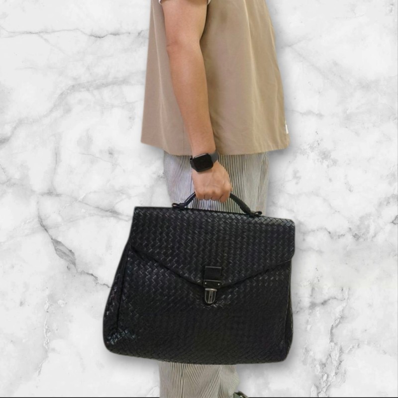 🔥年終狂降🔥【限時降價只到12/31】【8成新】㊣✨Bottega Veneta ✨寶緹嘉 BV 黑色 羊皮 編織 通勤 手提包 公事包 文件包 筆電包 /二手包/二手精品/保證正品🌳二手樹屋🌳-50