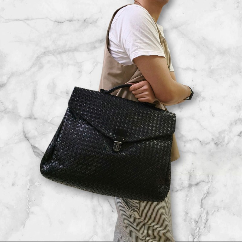 🔥年終狂降🔥【限時降價只到12/31】【8成新】㊣✨Bottega Veneta ✨寶緹嘉 BV 黑色 羊皮 編織 通勤 手提包 公事包 文件包 筆電包 /二手包/二手精品/保證正品🌳二手樹屋🌳-51