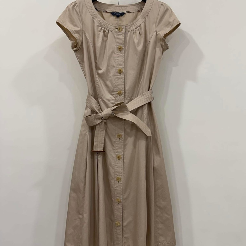 Burberry 倫敦 卡其牛革腰帶格紋洋裝-0
