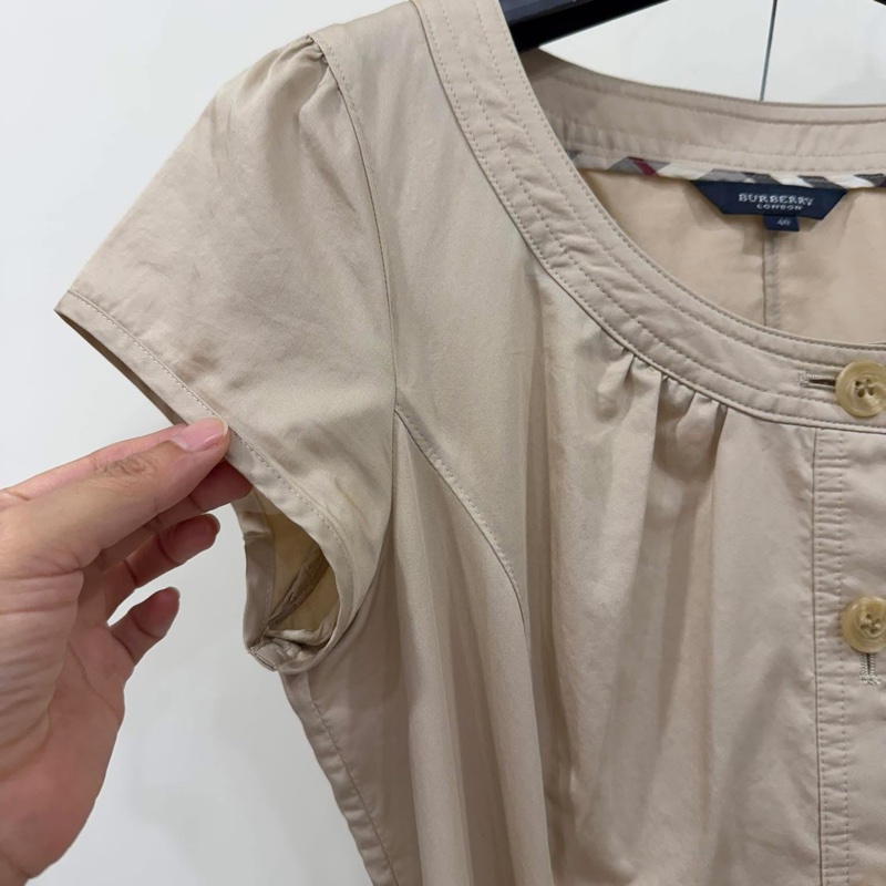 Burberry 倫敦 卡其牛革腰帶格紋洋裝-3