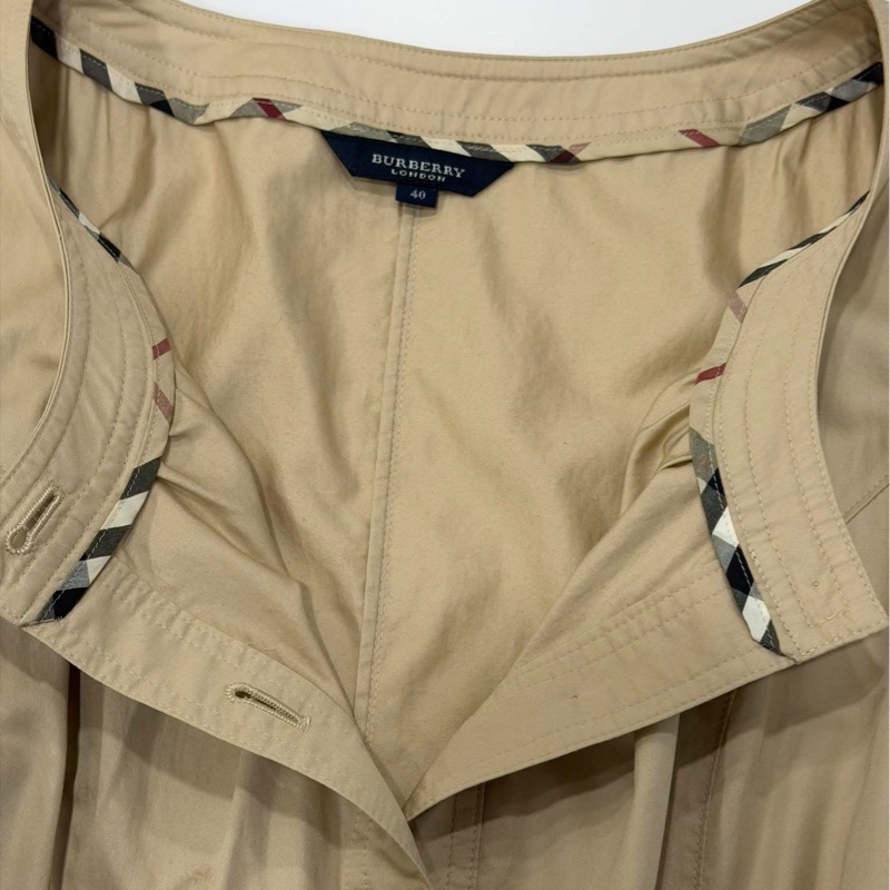 Burberry 倫敦 卡其牛革腰帶格紋洋裝-6