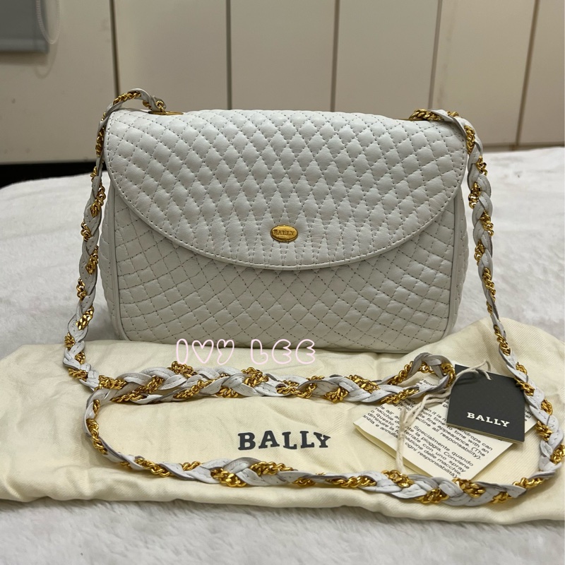 BALLY 鏈條金 斜背包 單肩包 白色小牛皮 正品 二手精品-0