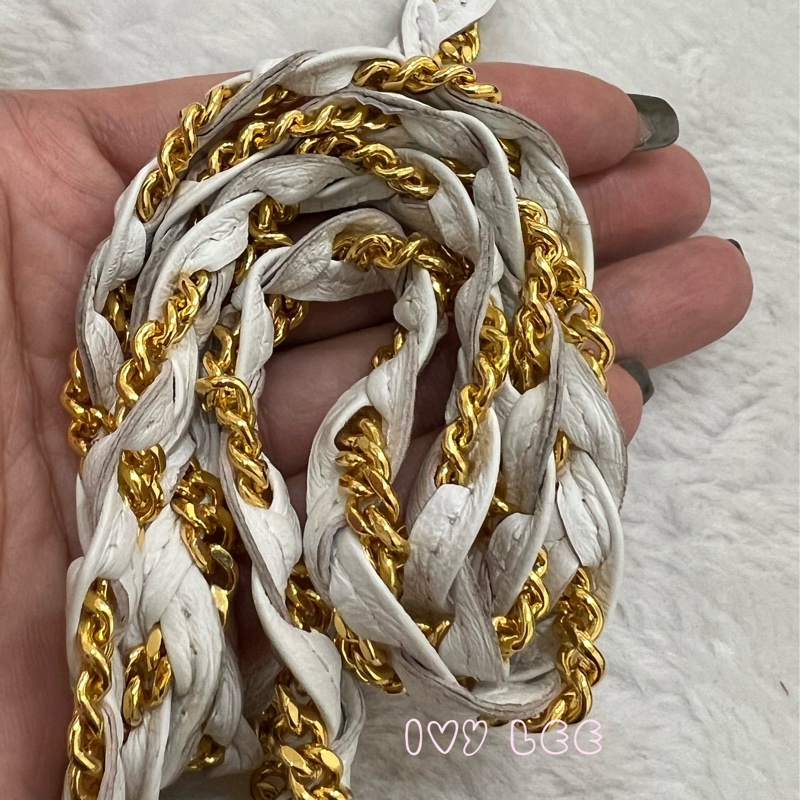 BALLY 鏈條金 斜背包 單肩包 白色小牛皮 正品 二手精品-8