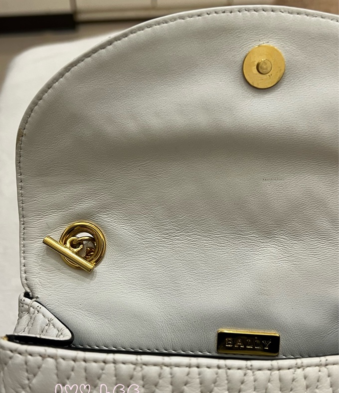 BALLY 鏈條金 斜背包 單肩包 白色小牛皮 正品 二手精品-20