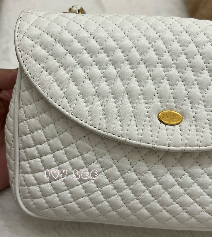 BALLY 鏈條金 斜背包 單肩包 白色小牛皮 正品 二手精品-29
