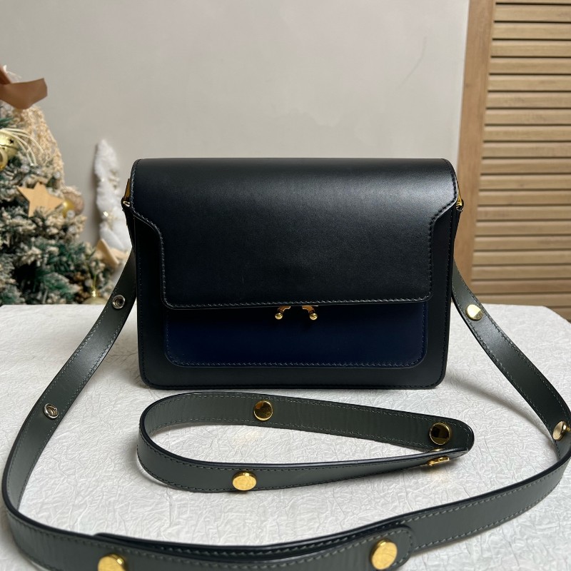 Marni 黑色拼藍色十字紋風琴包中號 肩背包斜背包-0