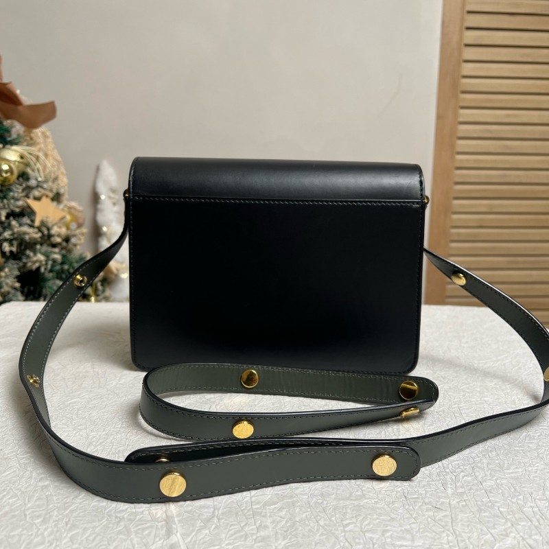 Marni 黑色拼藍色十字紋風琴包中號 肩背包斜背包-1