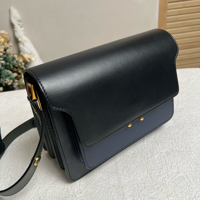 Marni 黑色拼藍色十字紋風琴包中號 肩背包斜背包-3