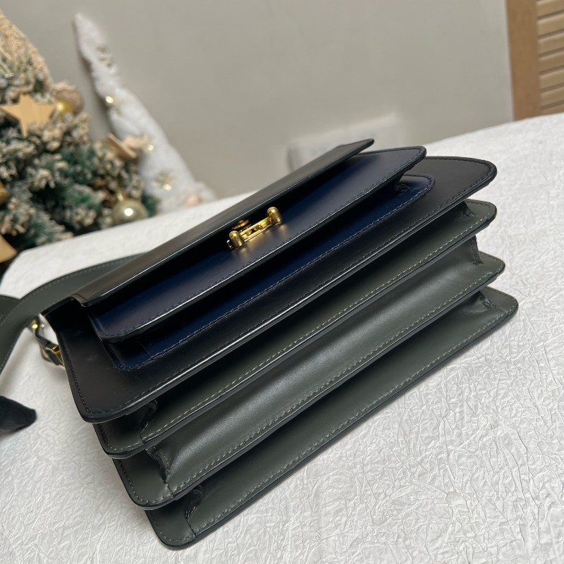 Marni 黑色拼藍色十字紋風琴包中號 肩背包斜背包-5