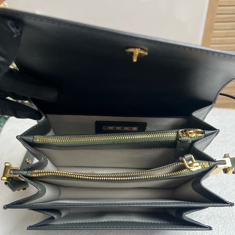 Marni 黑色拼藍色十字紋風琴包中號 肩背包斜背包-6