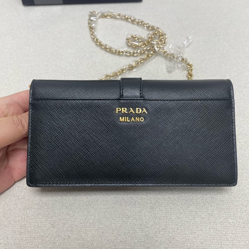 Prada 黑色牛皮鏈條肩背包斜背包 底長18.5cm-2