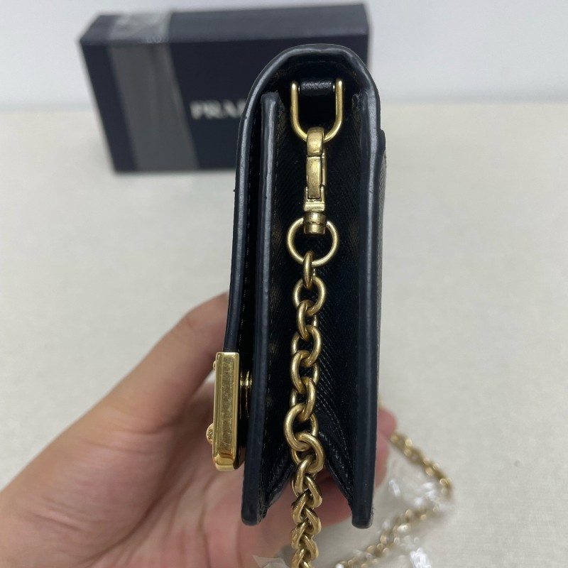 Prada 黑色牛皮鏈條肩背包斜背包 底長18.5cm-3
