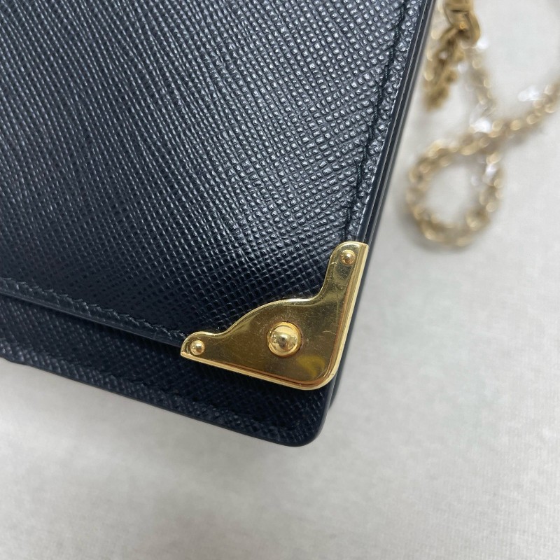 Prada 黑色牛皮鏈條肩背包斜背包 底長18.5cm-12