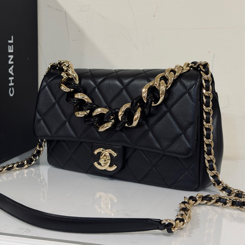 #大全配🈶台灣購證 香奈兒黑金Cf25 22s芯片款口蓋包 雙背袋🉑斜挎/肩背 賠售割愛❤️-1