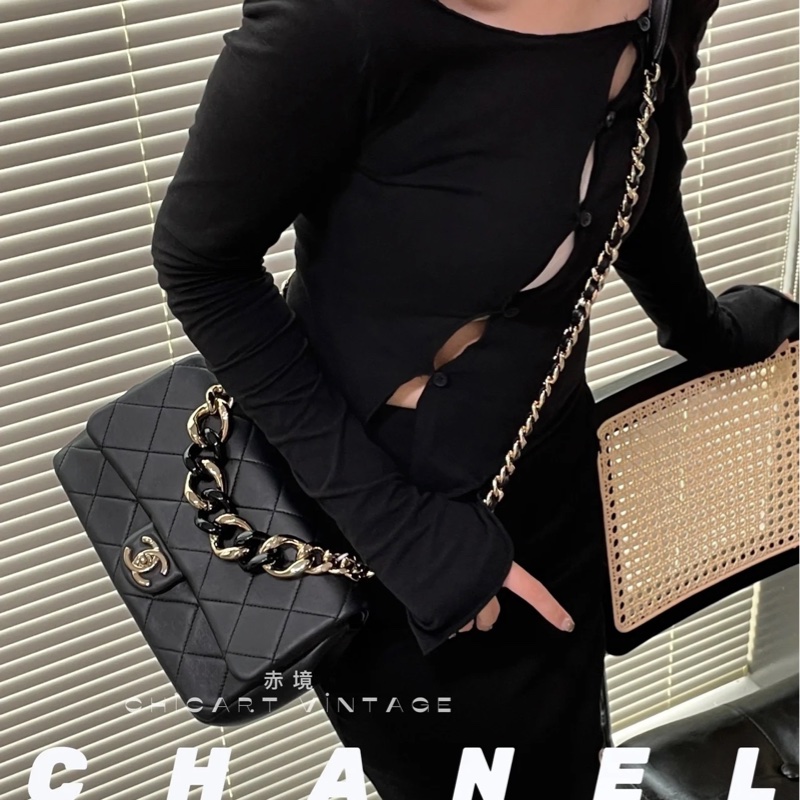#大全配🈶台灣購證 香奈兒黑金Cf25 22s芯片款口蓋包 雙背袋🉑斜挎/肩背 賠售割愛❤️-3