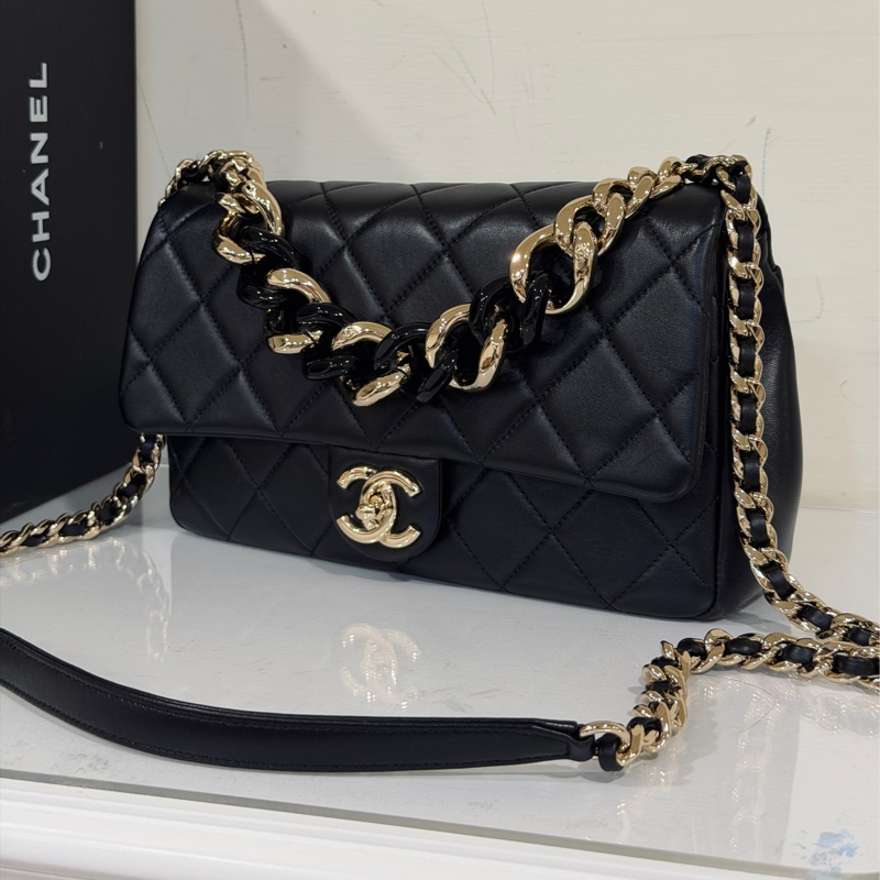 #大全配🈶台灣購證 香奈兒黑金Cf25 22s芯片款口蓋包 雙背袋🉑斜挎/肩背 賠售割愛❤️-8