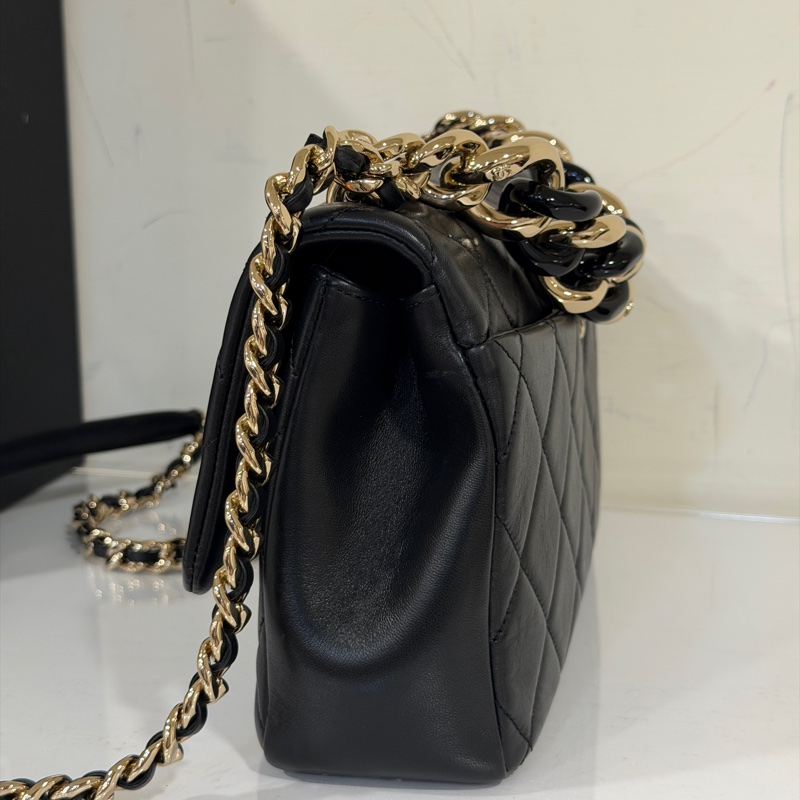 #大全配🈶台灣購證 香奈兒黑金Cf25 22s芯片款口蓋包 雙背袋🉑斜挎/肩背 賠售割愛❤️-11