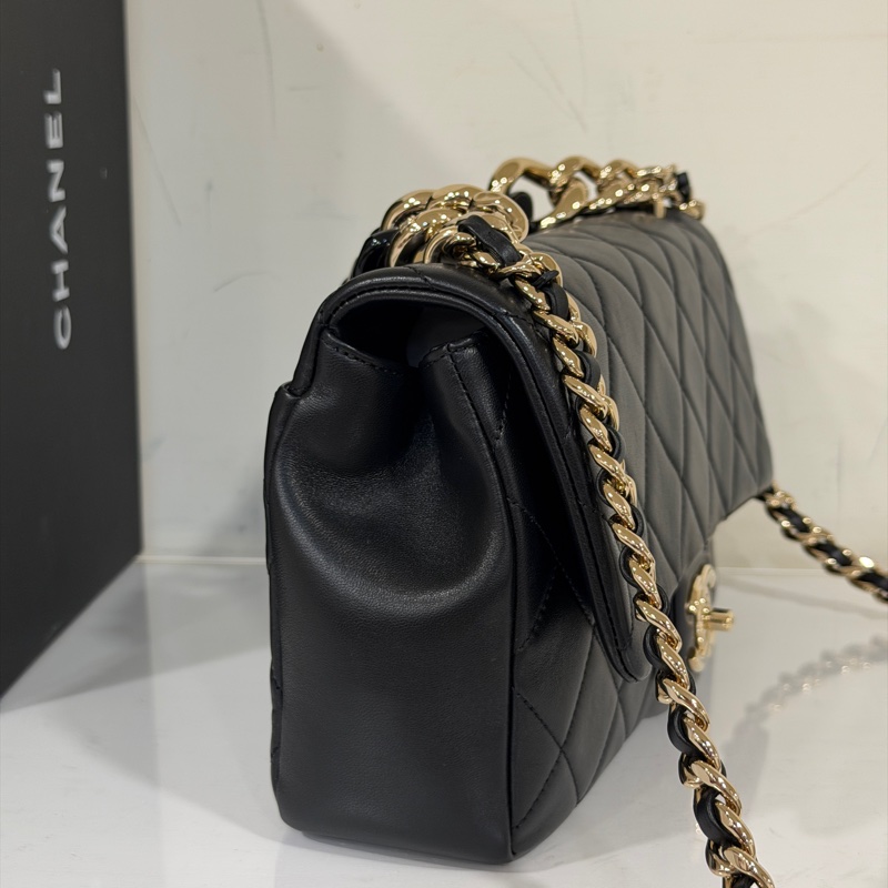 #大全配🈶台灣購證 香奈兒黑金Cf25 22s芯片款口蓋包 雙背袋🉑斜挎/肩背 賠售割愛❤️-13