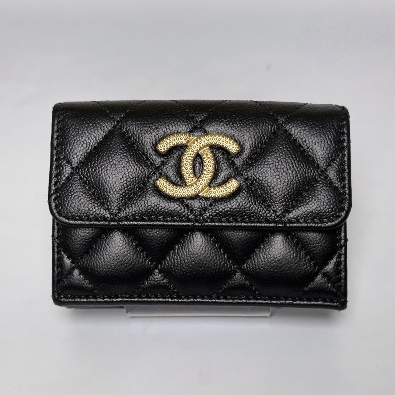 🌷Chanel 稀有金色大雙C魚子醬皮三折短夾錢包皮夾｜經典花紋✦fufu style 精品✦ 氣質款｜-2