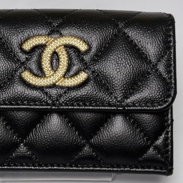 🌷Chanel 稀有金色大雙C魚子醬皮三折短夾錢包皮夾｜經典花紋✦fufu style 精品✦ 氣質款｜-6