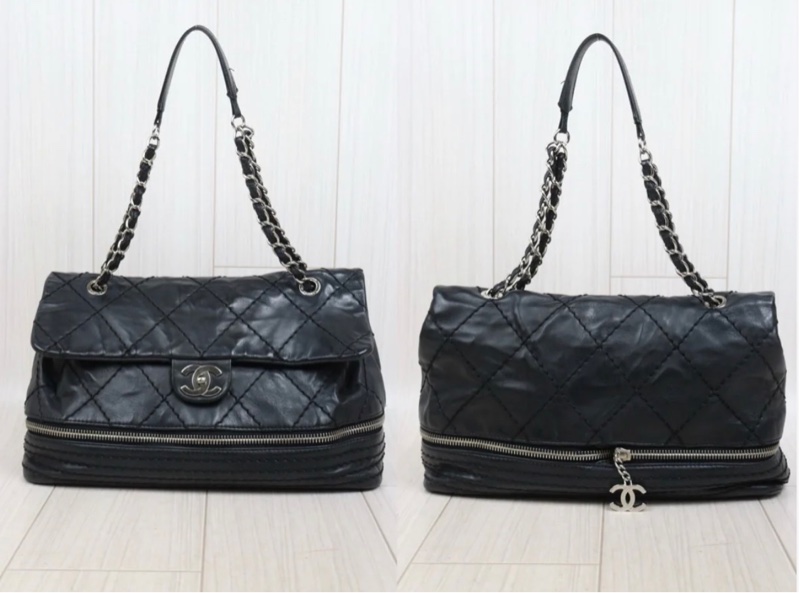 「JL精品代購」9新 Chanel 香奈兒黑銀擴層機場包-2