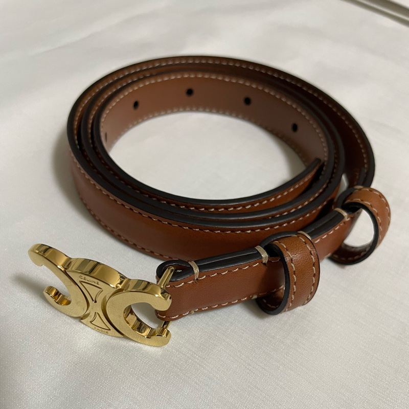 Celine  金棕 凱旋門 皮帶 腰帶 TRIOMPHE 18mm-0