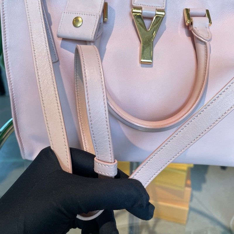 SAINT LAURENT Ysl cabas 粉紅色牛皮 小號 金扣 手提包肩背包-9