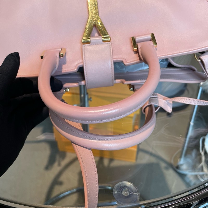 SAINT LAURENT Ysl cabas 粉紅色牛皮 小號 金扣 手提包肩背包-10