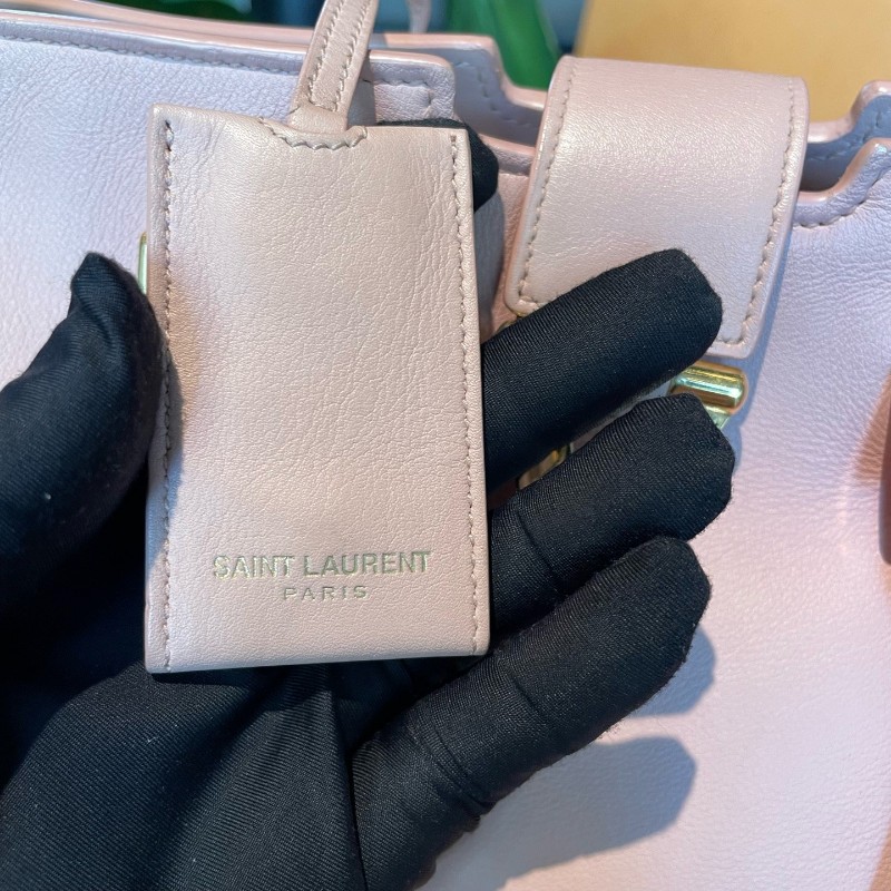 SAINT LAURENT Ysl cabas 粉紅色牛皮 小號 金扣 手提包肩背包-11
