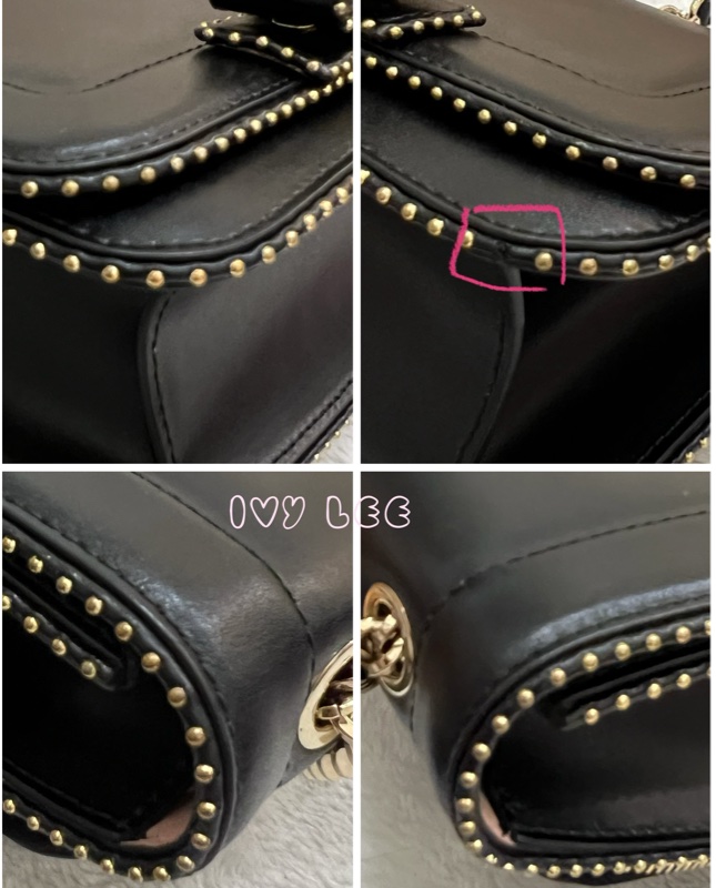 Salvatore Ferragamo黑色 金色皮革鉚釘 Vara 蝴蝶結翻蓋肩背包 鏈條包 斜背包 正品 二手精品-20