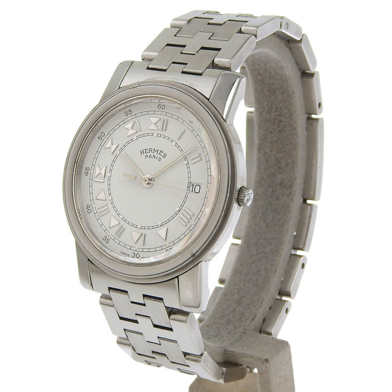 愛馬仕 Carrick 男士不鏽鋼石英錶，指針式顯示，白色錶盤-1