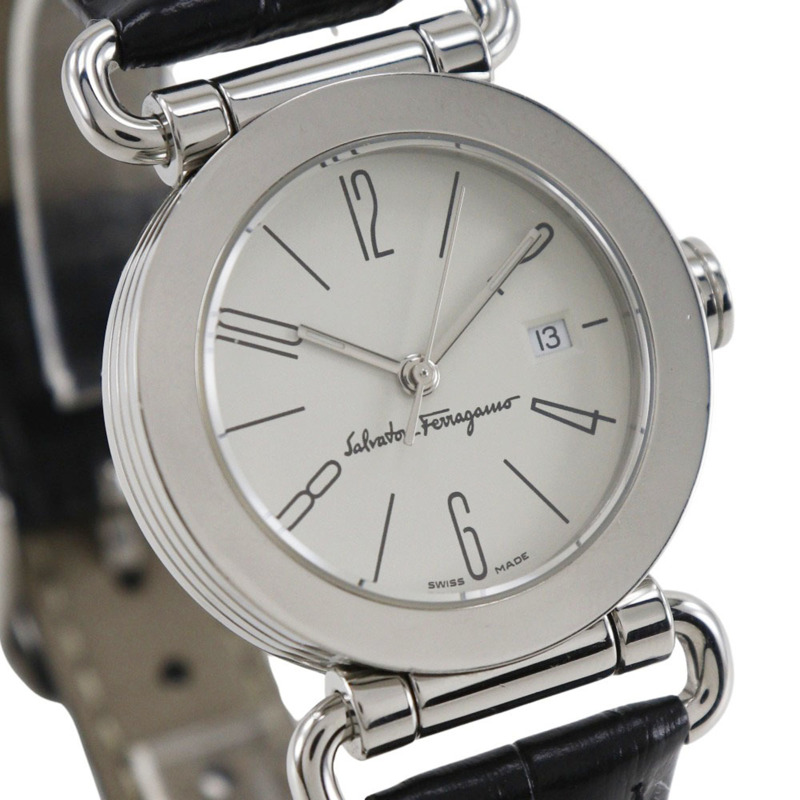 Salvatore Ferragamo 女士不鏽鋼和皮革石英腕錶,白色錶盤,模擬顯示-2