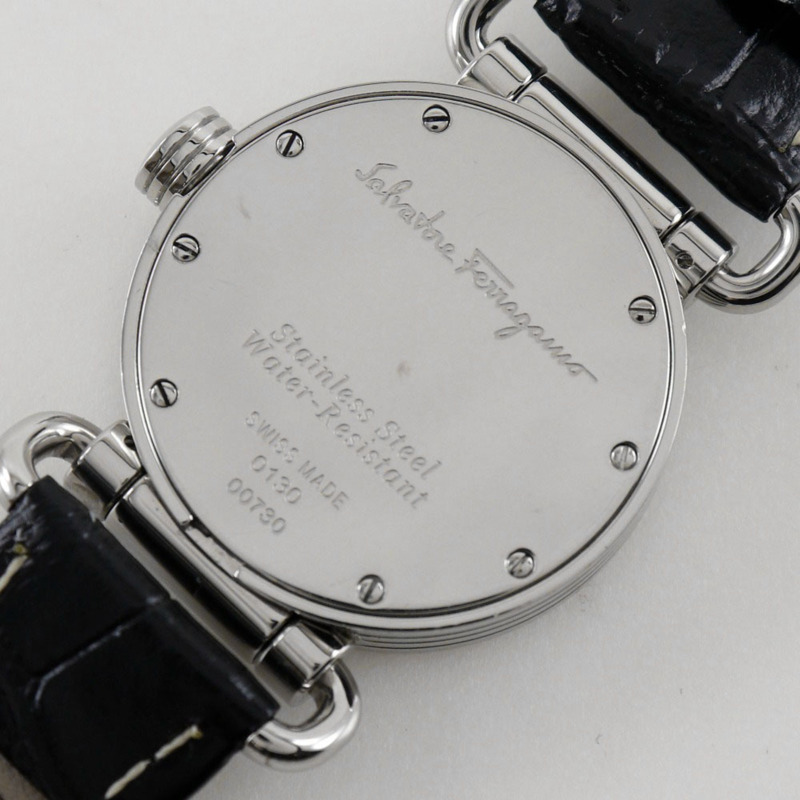 Salvatore Ferragamo 女士不鏽鋼和皮革石英腕錶,白色錶盤,模擬顯示-5