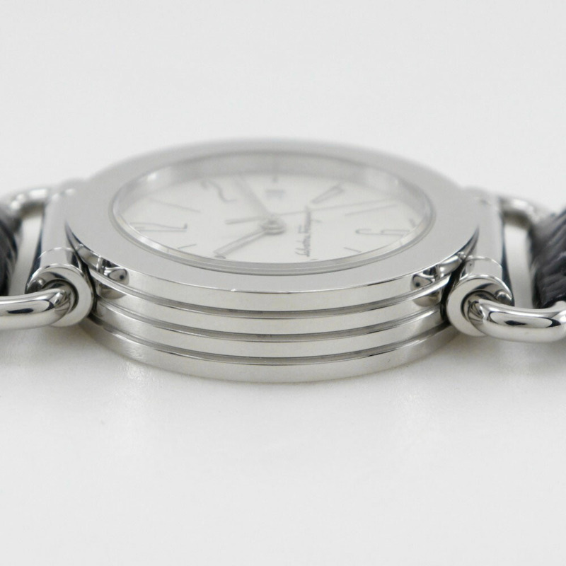 Salvatore Ferragamo 女士不鏽鋼和皮革石英腕錶,白色錶盤,模擬顯示-8