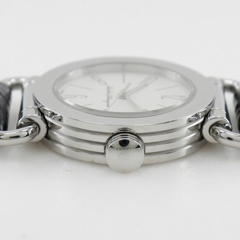 Salvatore Ferragamo 女士不鏽鋼和皮革石英腕錶,白色錶盤,模擬顯示-9