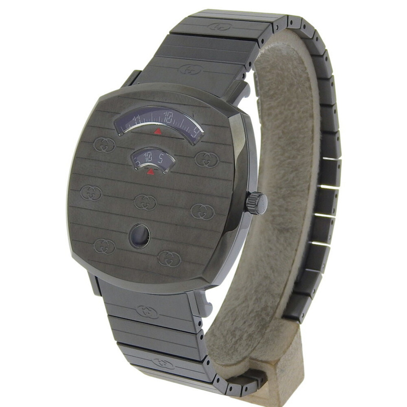 Gucci Grip腕錶，157.3不鏽鋼錶殼，黑色石英機芯，指針式顯示，男士錶盤-1