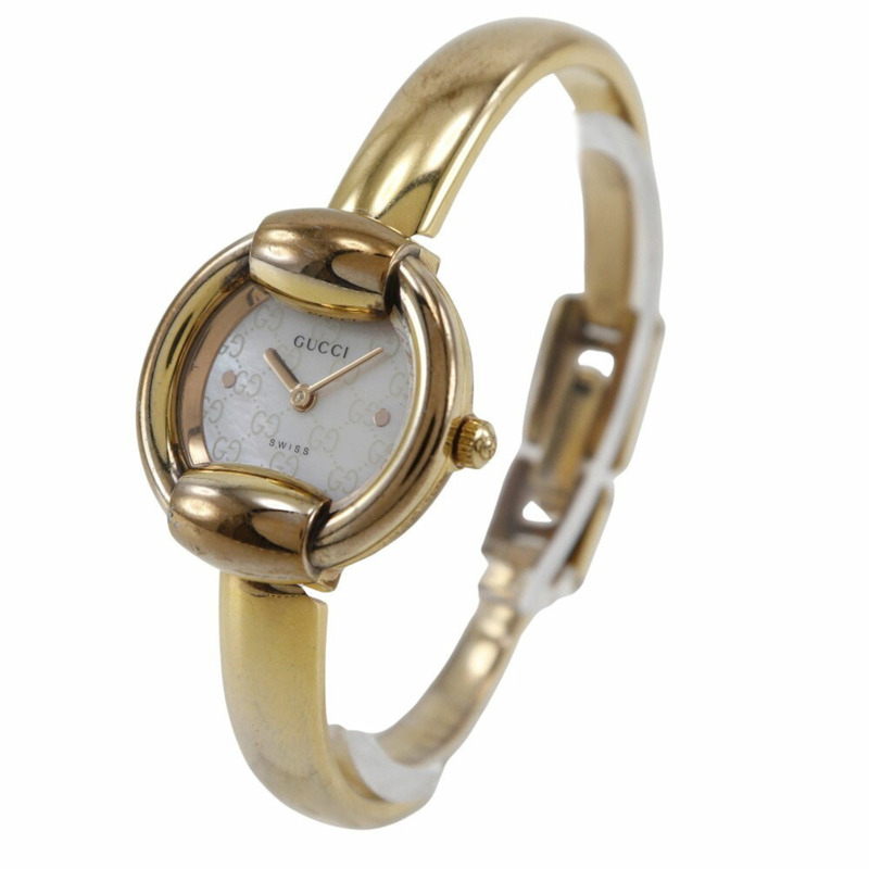 Gucci 1400L 女士腕錶，鍍金不鏽鋼錶殼，石英機芯，指針式顯示，白色錶盤-1