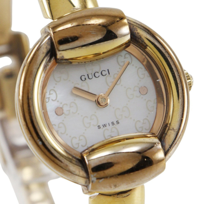 Gucci 1400L 女士腕錶，鍍金不鏽鋼錶殼，石英機芯，指針式顯示，白色錶盤-2