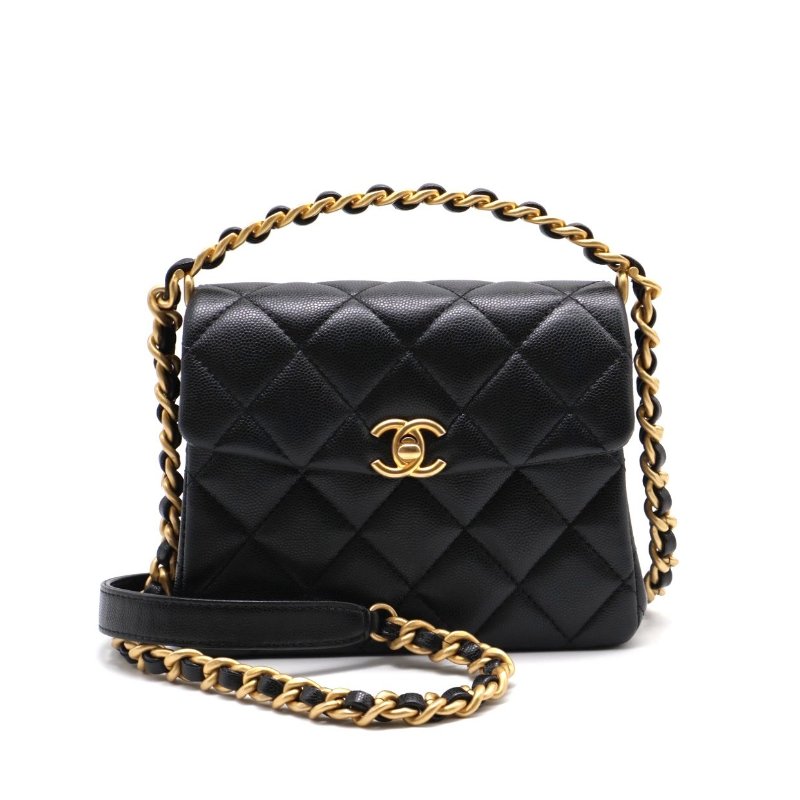 CHANEL 24S皮穿鍊手柄豆腐包 - 黑金-0